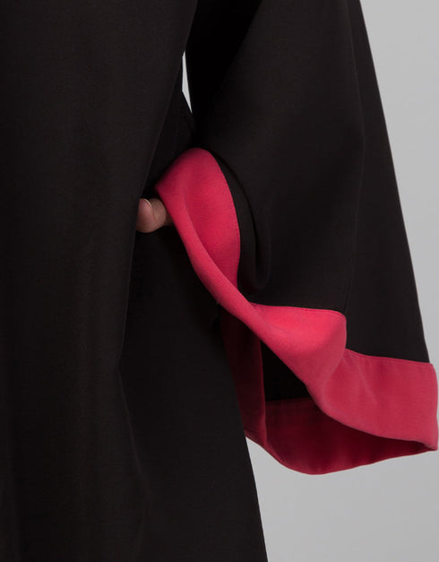 Women Black Matt Nida With Red Boder Abaya Front View
